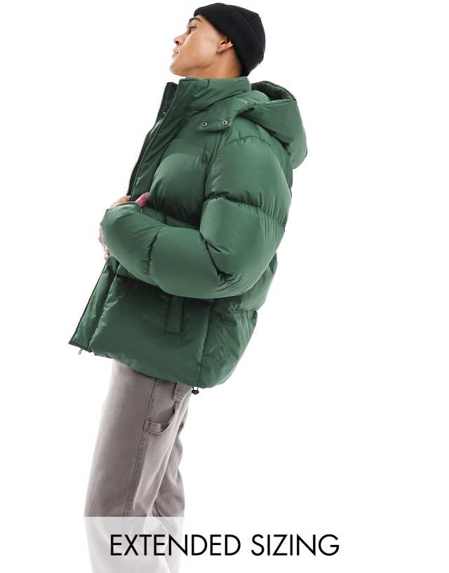 ASOS DESIGN - shower resistant puffer jacket with detachable hood in forest green