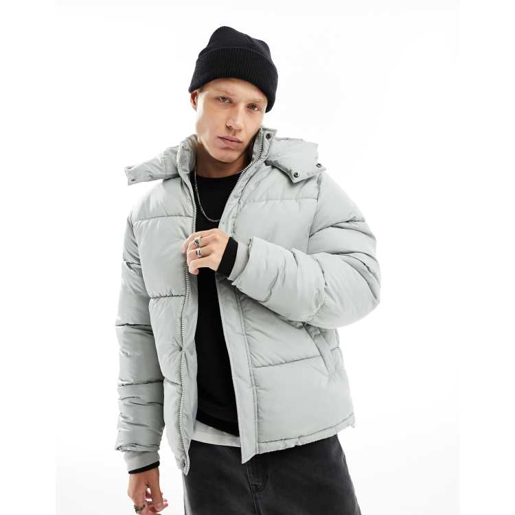 ASOS DESIGN shower resistant puffer jacket with detachable hood in