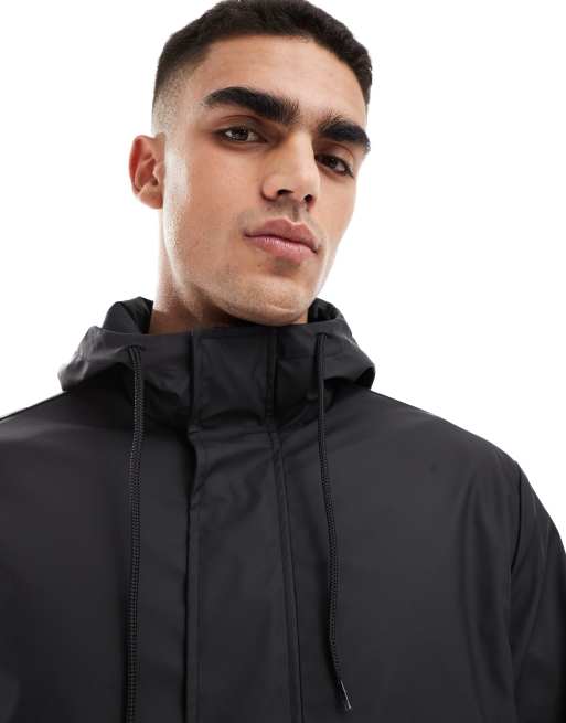 ASOS DESIGN shower resistant rubberised rain jacket in black ASOS