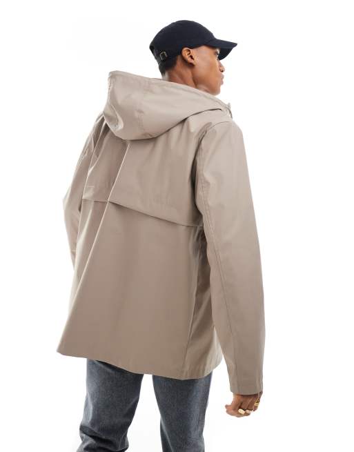ASOS DESIGN shower resistant rubberised rain jacket in brown, 2 of 4