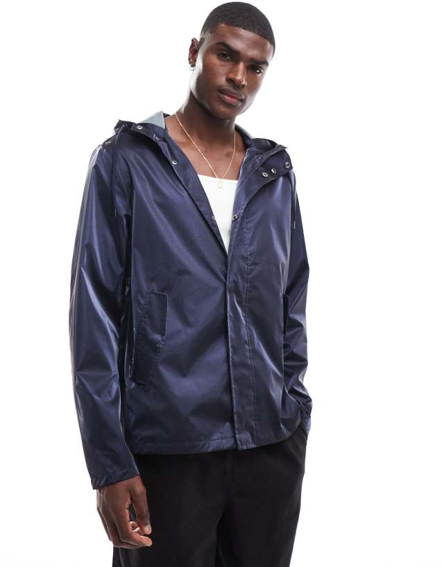 ASOS DESIGN - shower resistant rubberised rain jacket in metallic blue