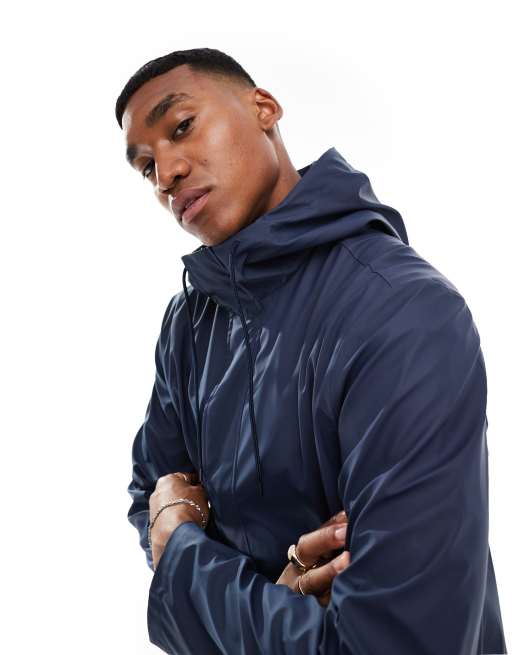 ASOS DESIGN shower resistant rubberised rain jacket in navy ASOS