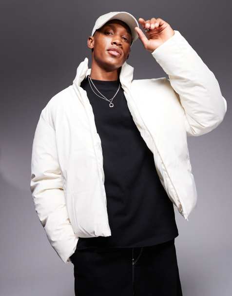 ASOS DESIGN shower resistant rubberized puffer jacket in ecru - view 1