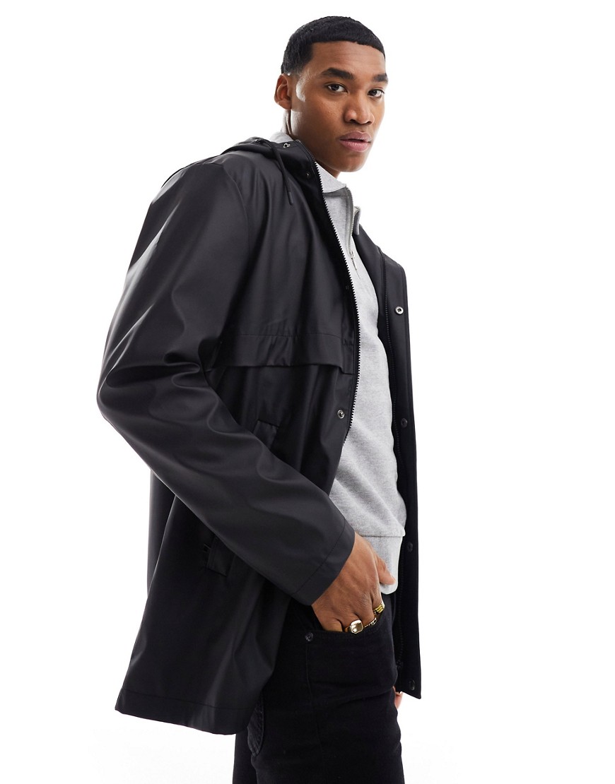 Asos Design Shower Resistant Rubberized Rain Jacket In Black