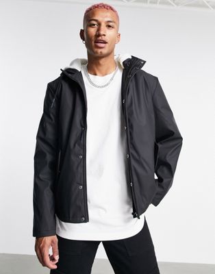 ASOS DESIGN shower resistant short parka jacket with borg lining in black