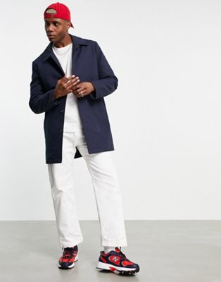 ASOS DESIGN shower resistant single breasted trench coat in navy