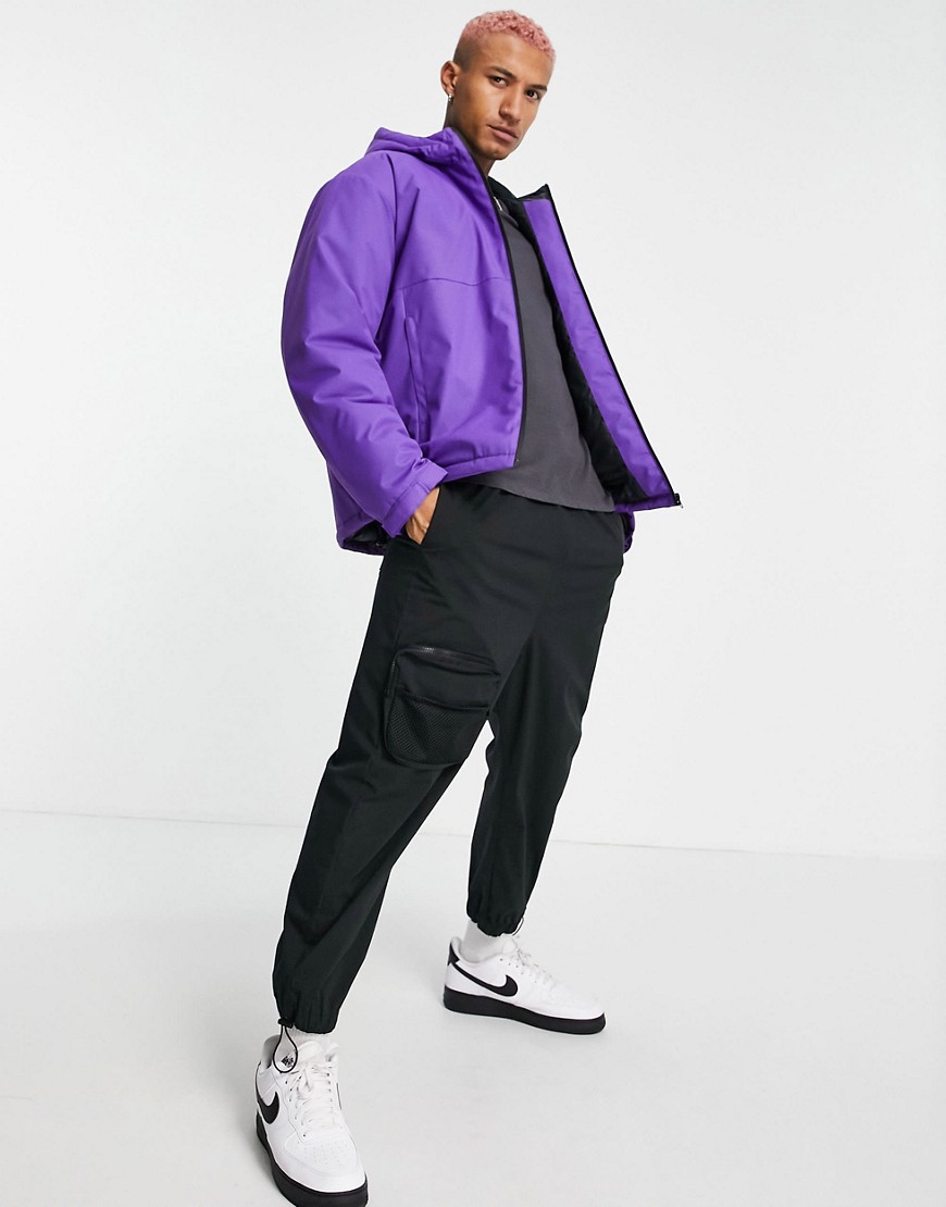 ASOS DESIGN shower resistant wadded boxy rain jacket in purple