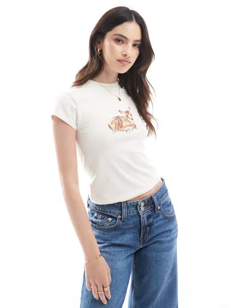 ASOS DESIGN shrunken baby tee with deer graphic in buttermilk - view 1
