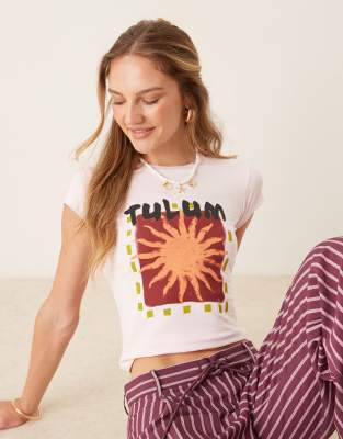 Asos Design Shrunken Baby Tee With Sun Vacation Graphic In White