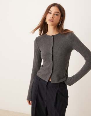 Asos Design Shrunken Brushed Cardigan In Gray