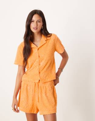 Asos Design Shrunken Camp Collar Shirt In Orange