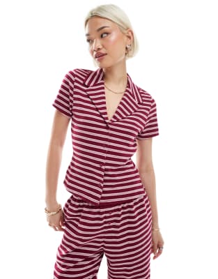Asos Design Shrunken Camp Collar Shirt In Red