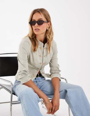 Asos Design Shrunken Denim Drummer Boy Jacket In Metallic