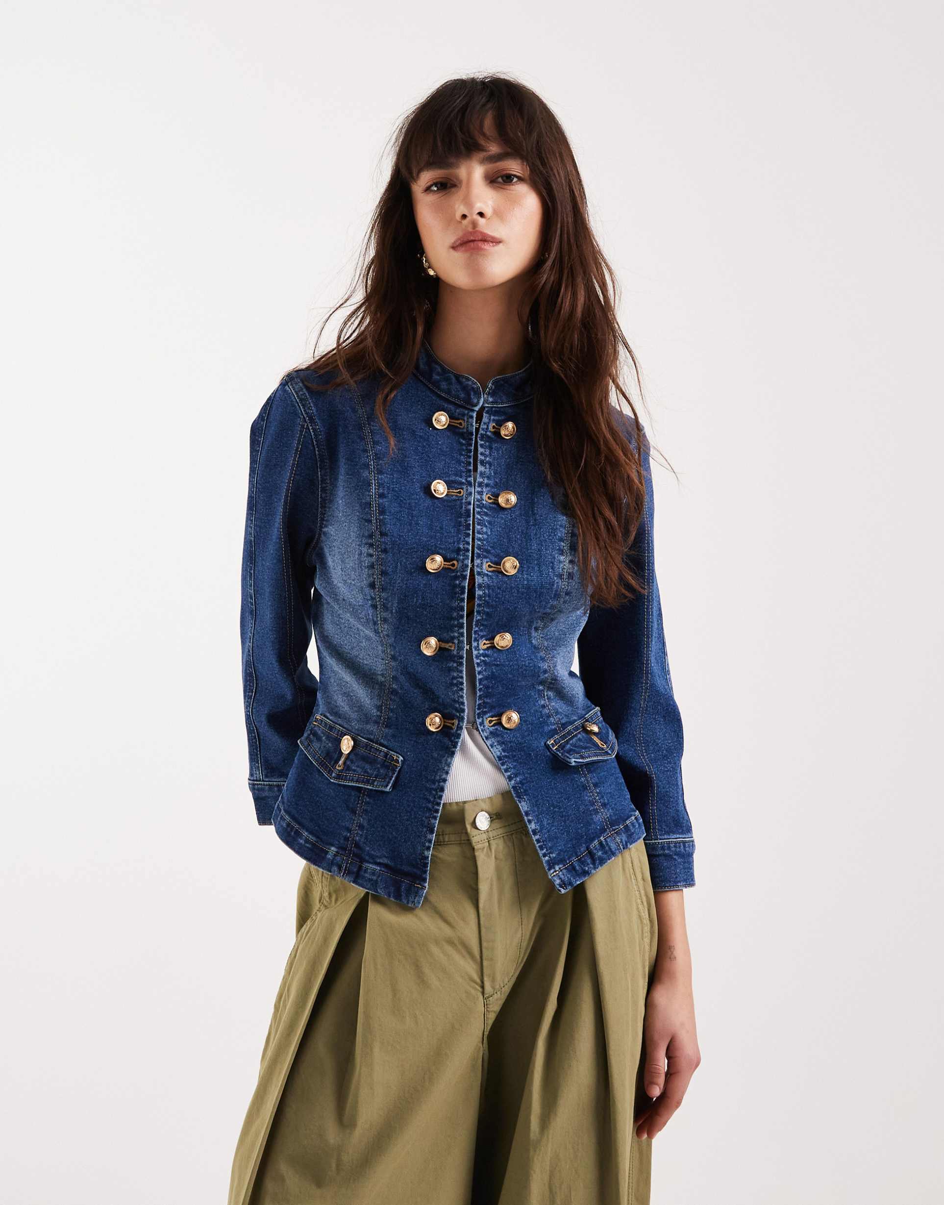 asos design shrunken denim military jacket