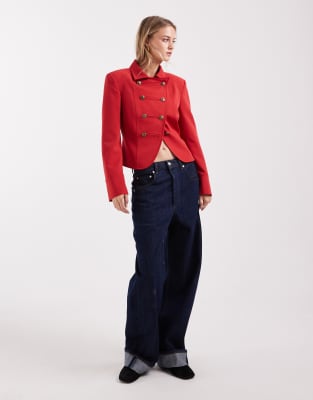 Asos Design Shrunken Drummer Style Jacket In Red