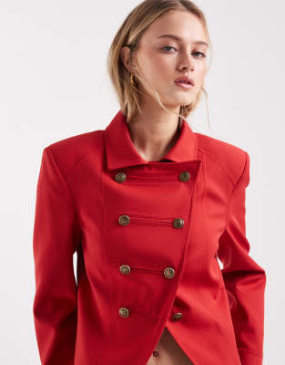 Asos Design Shrunken Drummer Style Jacket In Red
