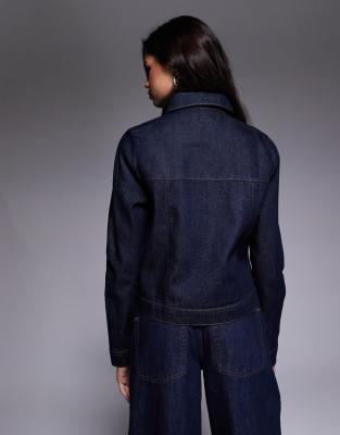 Asos Design Shrunken Fit Denim Jacket With Zip Front In Blue