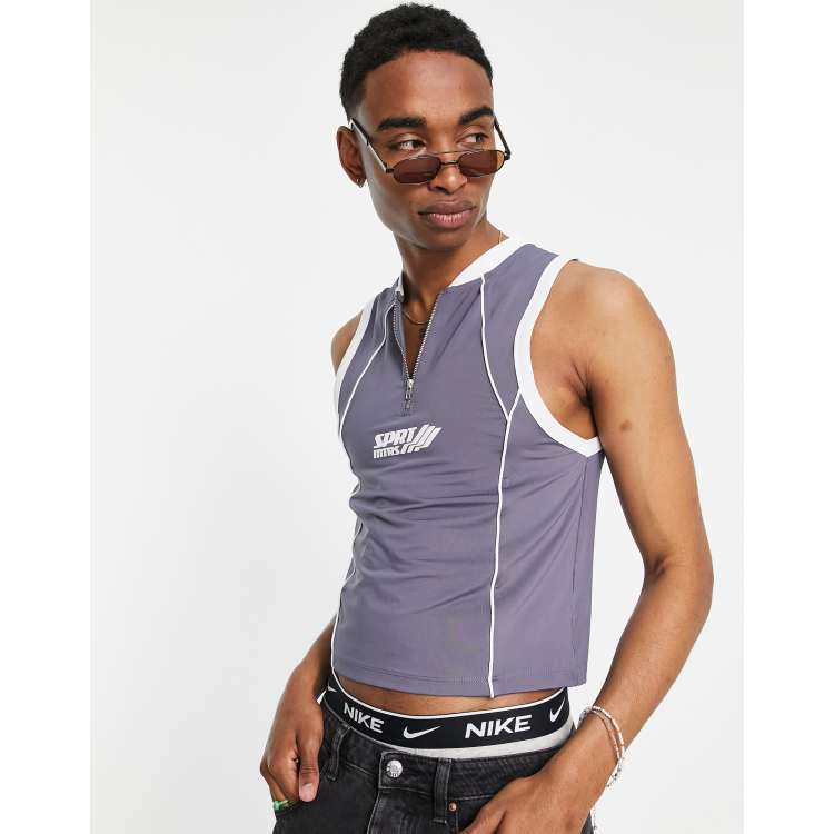 ASOS DESIGN shrunken fit racer tank top in gray with zip