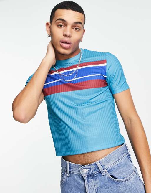 ASOS DESIGN shrunken fit stripe tshirt in blue rib ASOS