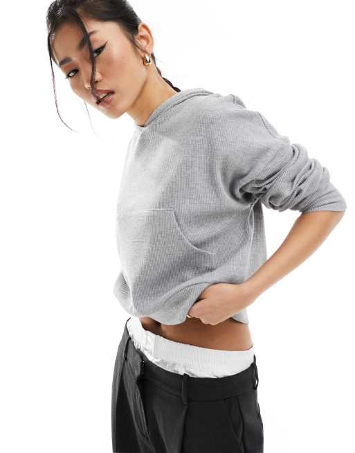 ASOS DESIGN shrunken hoodie in grey waffle (part of a set)