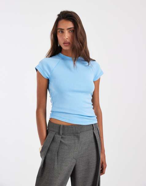 ASOS DESIGN shrunken raglan baby tee in washed blue - view 1