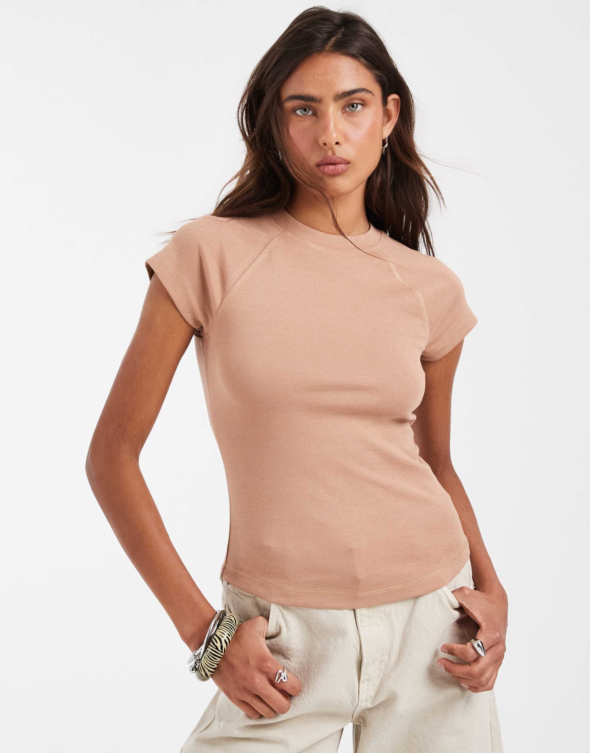 asos design shrunken raglan baby tee in washed stone