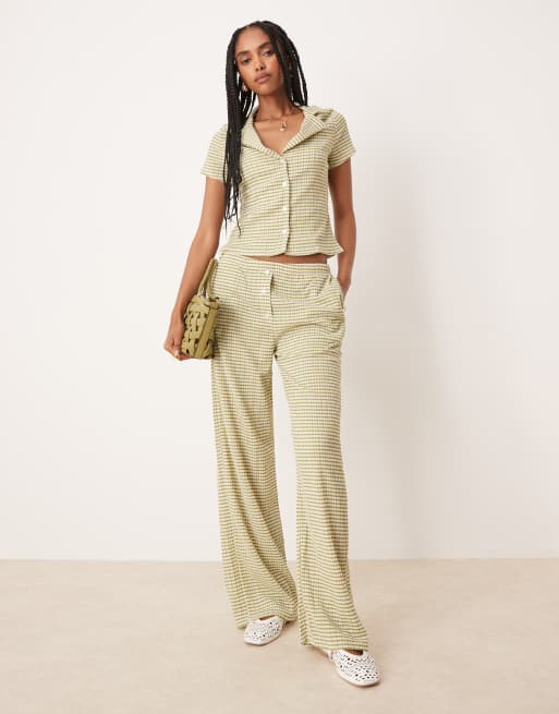 ASOS DESIGN shrunken revere shirt in green gingham (part of a set), 2 of 4