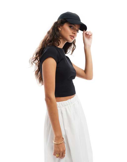 ASOS DESIGN top in rib with thumb hole in black