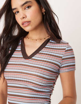 Asos Design Shrunken Rugby Collar Polo Top In Multi