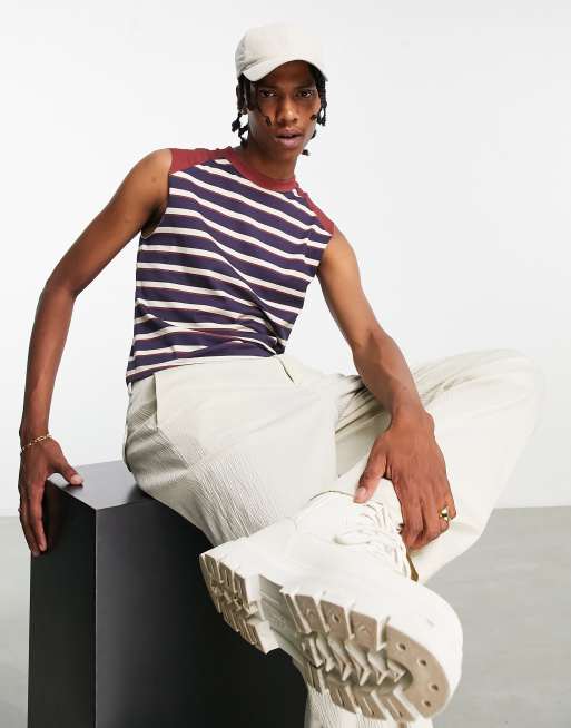ASOS DESIGN shrunken stripe singlet in red