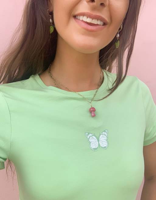 ASOS DESIGN shrunken T-shirt with butterfly design in lime