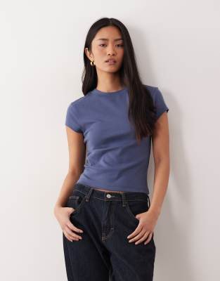 ASOS DESIGN shrunken tee with crew neck ribbed detail in navy