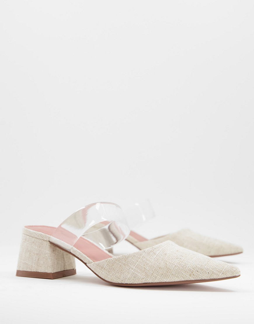 ASOS DESIGN Shy mid heeled mules in natural-Neutral