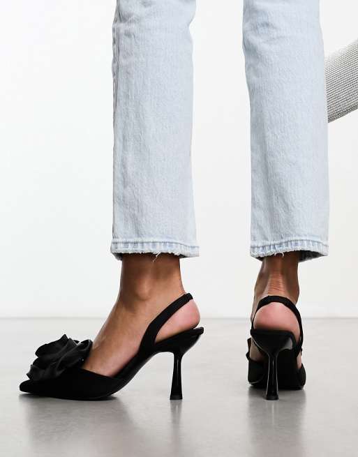 ASOS DESIGN Sia Chaussures a talon mi haut et bride arriere avec fleur Noir ASOS