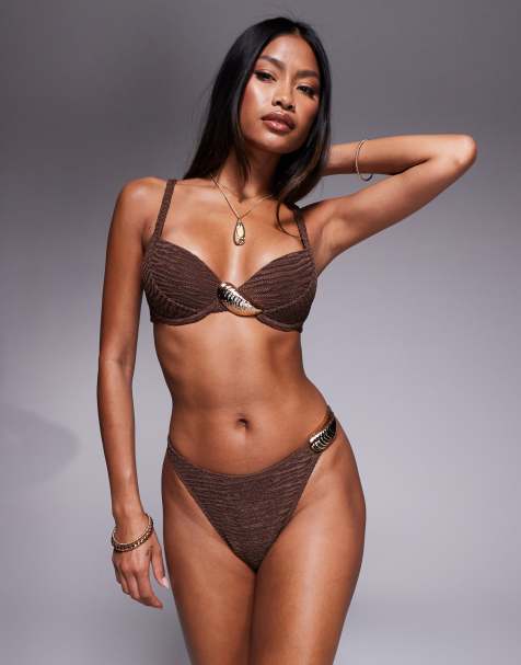ASOS DESIGN - Sia - Chokoladebrun bikini med muslingedetalje - view 1