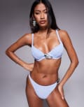 [ASOS DESIGN] ASOS DESIGN Sia high leg cheeky bikini bottoms with shell detail in blue 8 Blue