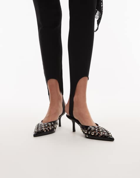 ASOS DESIGN - Sia - Muiltjes met versiering, uitsnijdingen en kittenhak in gebroken zwart - view 1