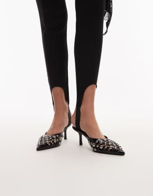 ASOS DESIGN - Sia - Verzierte Mules in Schwarz mit Zierausschnitt und Kitten-Absatz