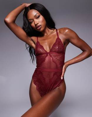 ASOS DESIGN ASOS DESIGN Sian lace soft body in burgundy-No colour