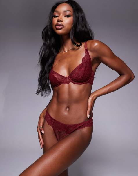 ASOS DESIGN Sian lingerie thong in burgundy - view 1