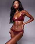 [ASOS DESIGN] ASOS DESIGN Sian lingerie thong in burgundy-No colour 8 Burgundy