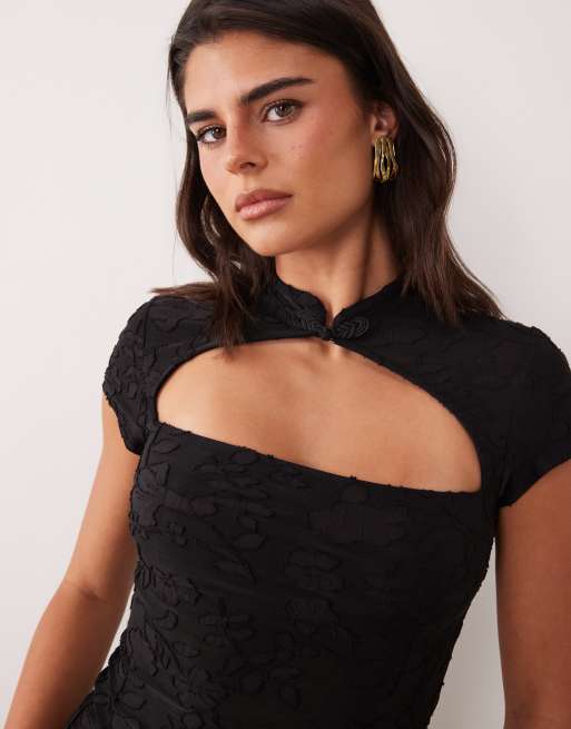 ASOS DESIGN siateczka devore z rękawkami typu cap sleeve w kolorze czarnym, 1 z 4