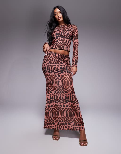 ASOS DESIGN – Siateczkowa spódnica midi o fasonie syrenki w zwierzęcy wzór, część zestawu