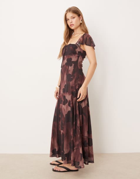 ASOS DESIGN – Siateczkowa sukienka maxi typu milkmaid z bufkami w kwiatowy wzór - view 1