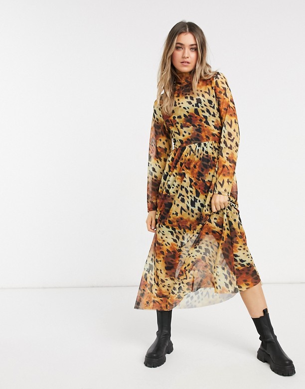 ASOS DESIGN – Siateczkowa sukienka midi ze zwierzęcym wzorem Nadruk z motywem zwierzęcym Szybko 