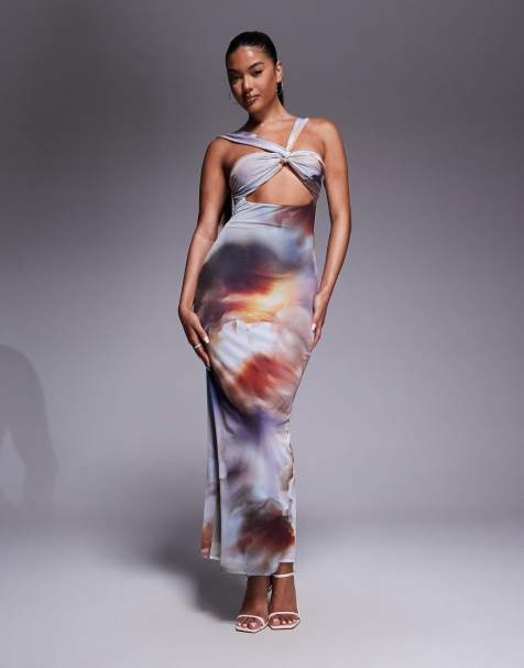 ASOS DESIGN – Siateczkowa sukienki maxi z dekoltem typu halter w abstrakcyjny wzór - view 1