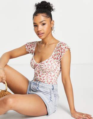 ASOS DESIGN – Siateczkowe body typu milkmaid w stylu lat 90. z kwiatowym wzorem