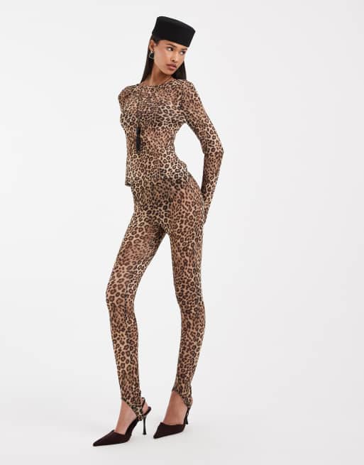 ASOS DESIGN – Siateczkowe legginsy ze strzemionami w panterkę, 6 z 6