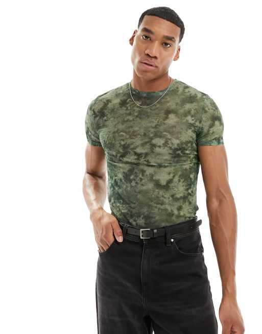 ASOS DESIGN – Siateczkowy T-shirt we wzór o kroju podkreślającym sylwetkę