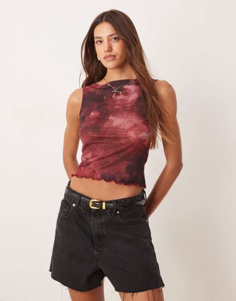 ASOS DESIGN wide neck mesh tank top in distorted floral